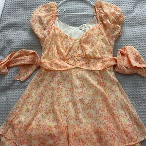 Floral Orange and Yellow Romper Dress